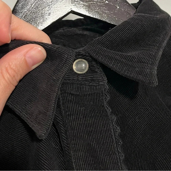 Woolrich black fine corduroy button snap top w/ lace trim XL womens 100% cotton - Picture 3 of 7